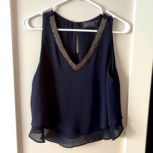 Navy blue silk top